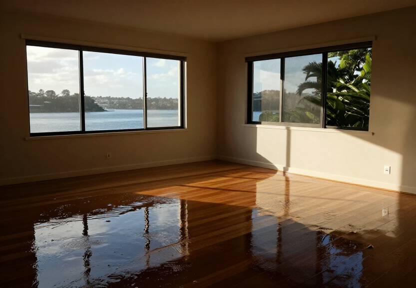 Flooded living room in a Normanhurst home before restoration